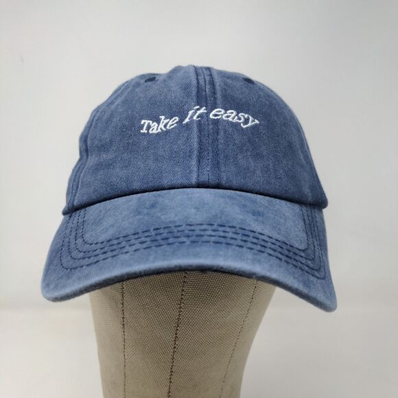 Take It Easy Men's Slideback Hat Blue Adjustable Embroidered Spell Out - Picture 2 of 11